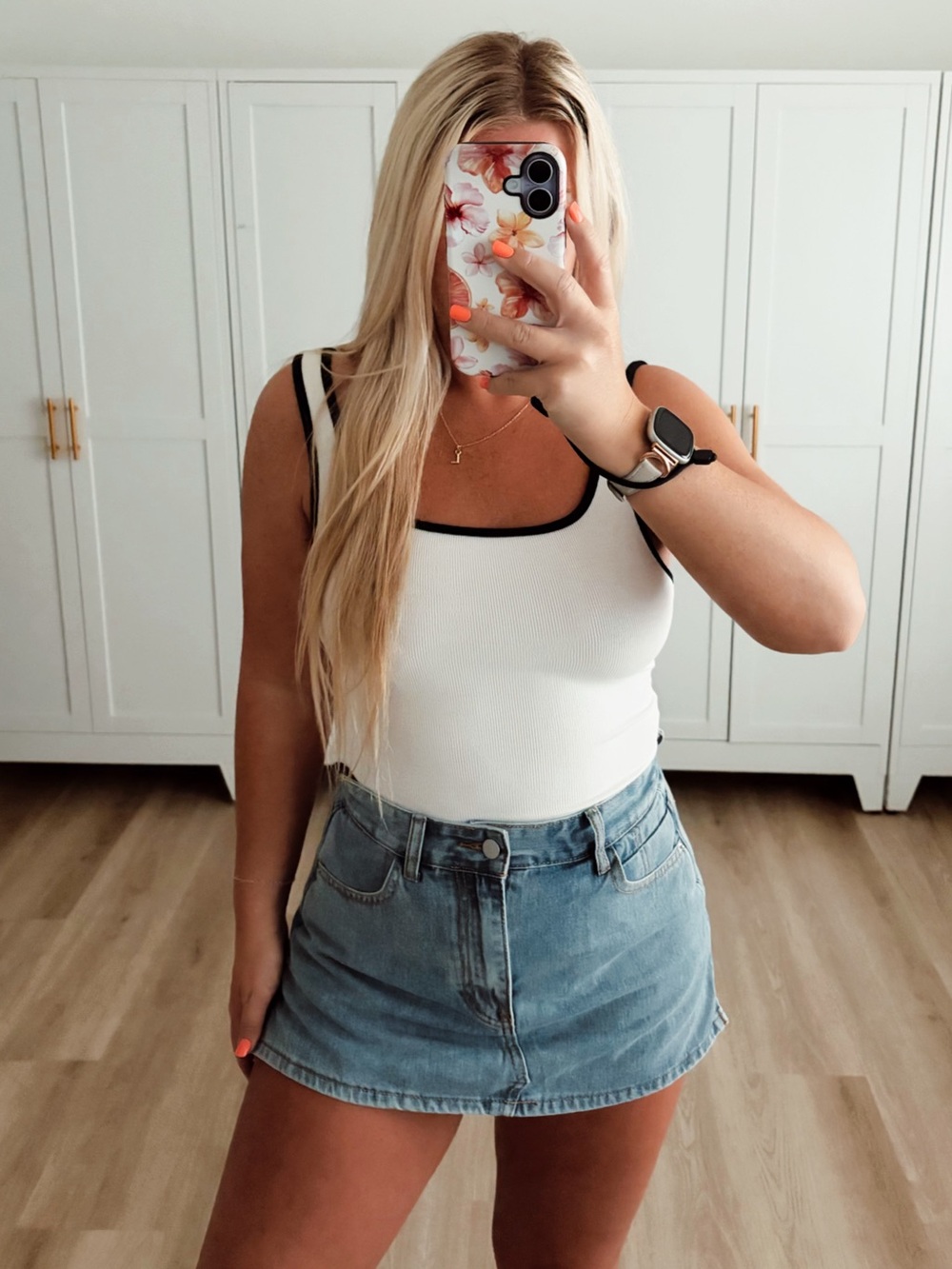 White and black trim tank top bodysuit